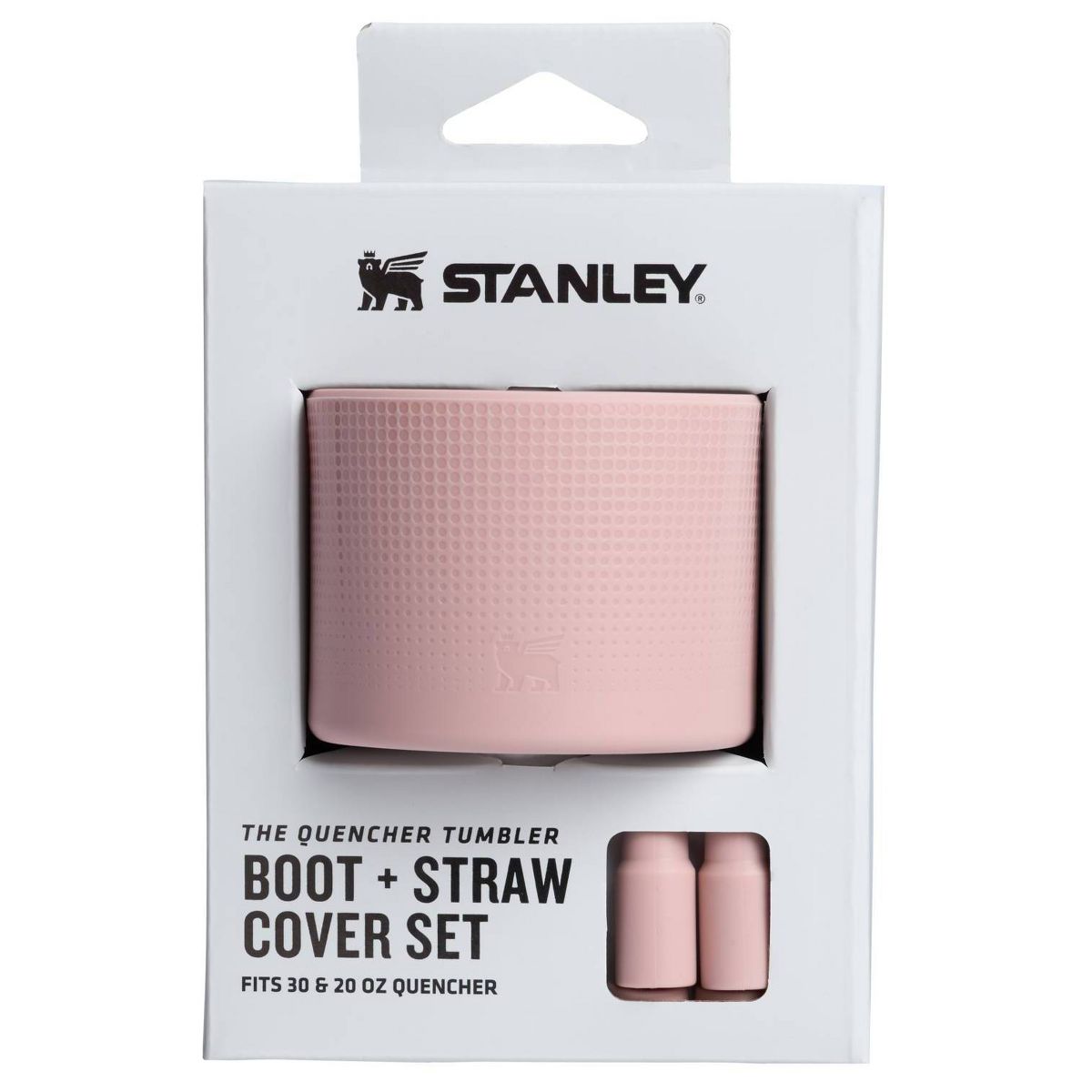 Stanley Quencher Tumbler Boot and Straw Cover Set in Pink Dusk color packaging