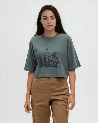 W Parks Landscape Oversized Crop T-Shirt