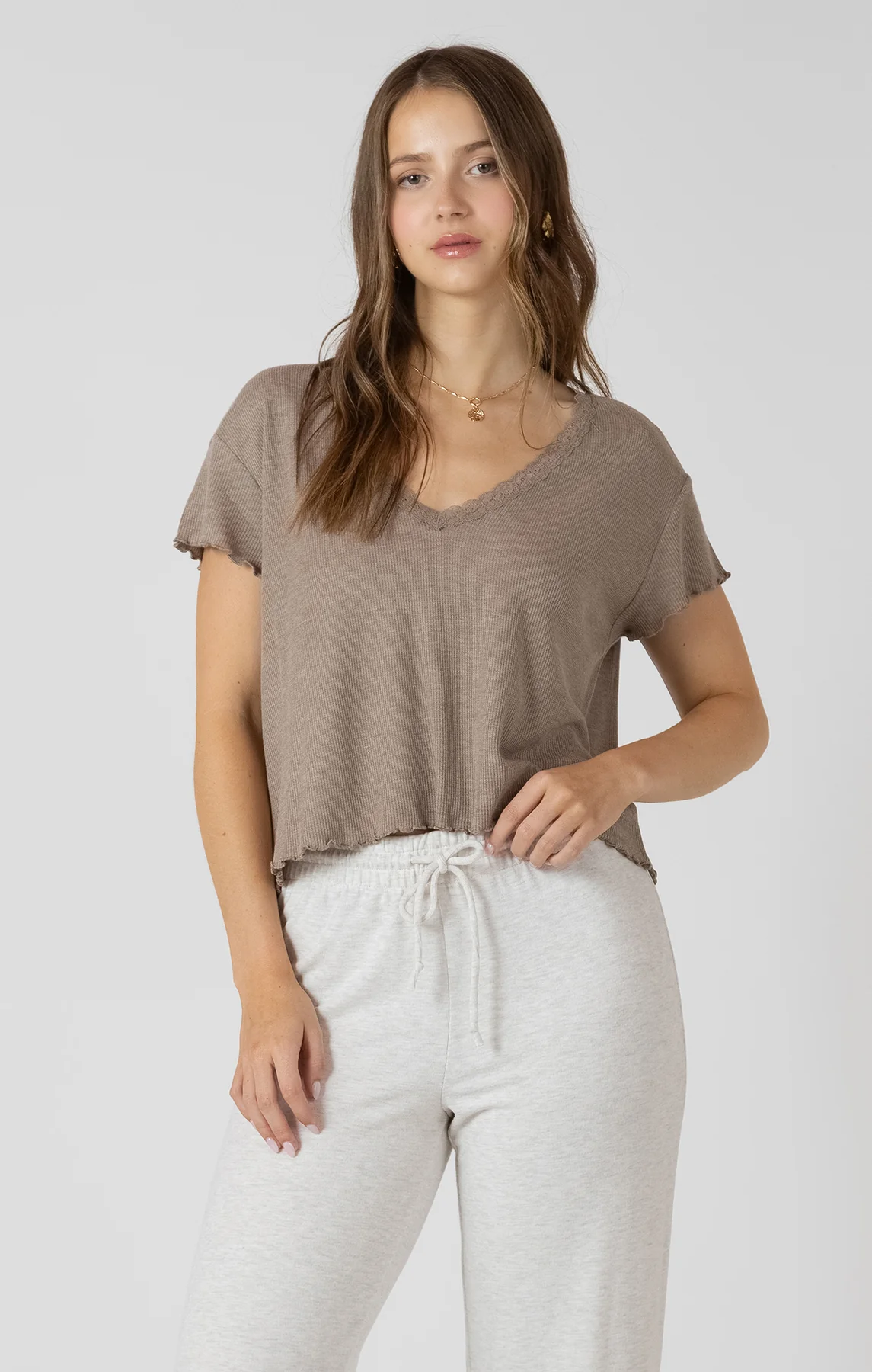 Lace Trim Waffle Top