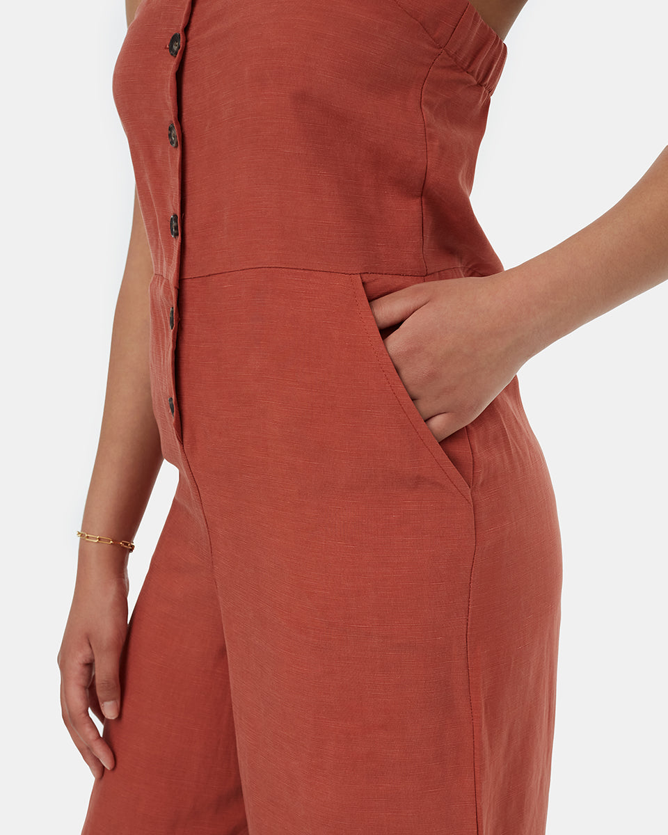 .Treelinen Apron Front Jumpsuit