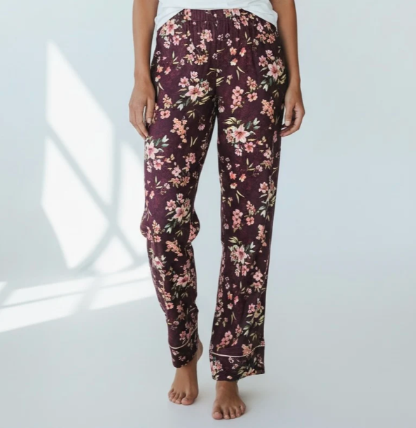 Pant All Over Print with Contrast Piping Brushed Jersey - Restful Bloom