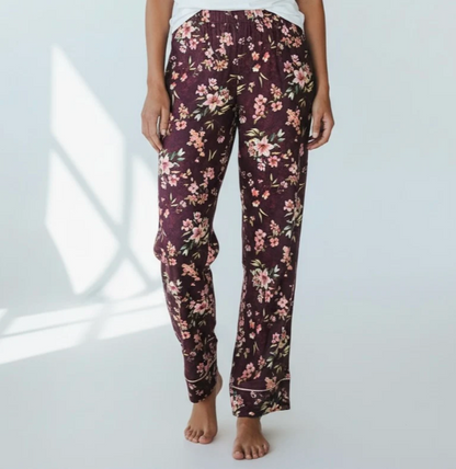 Pant All Over Print with Contrast Piping Brushed Jersey - Restful Bloom