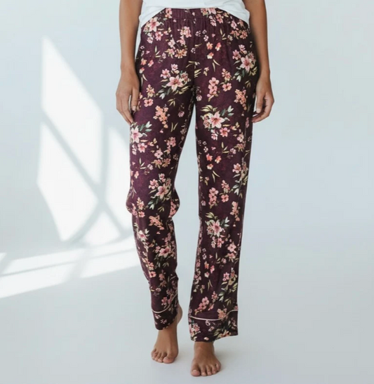 Pant All Over Print with Contrast Piping Brushed Jersey - Restful Bloom