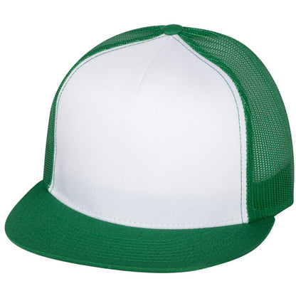 YP Classics flat bill trucker cap in kelly green and white colorway