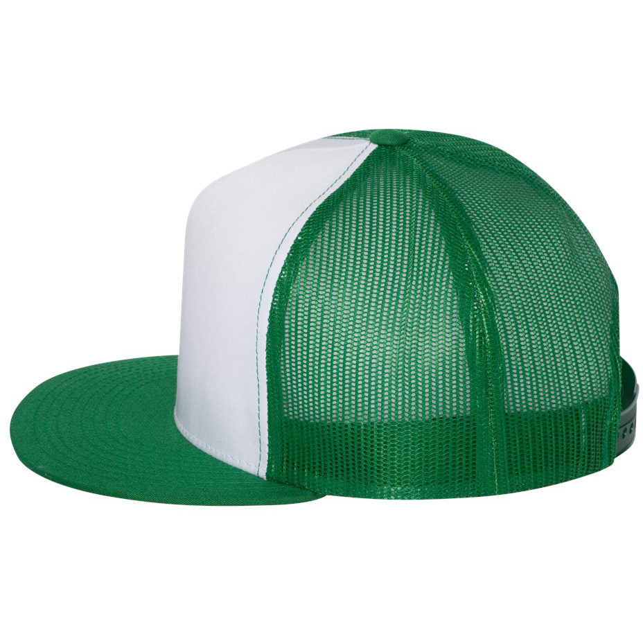 YP Classics flat bill trucker cap in kelly green and white colorway