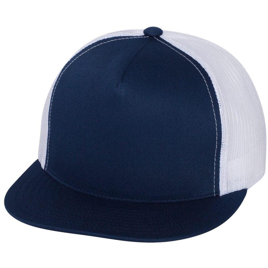 YP Classics navy and white flat bill trucker cap with mesh back panels