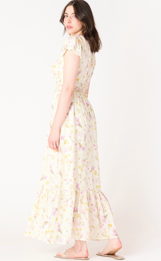 Bubble Sleeve Elastic Waist Maxi Dress