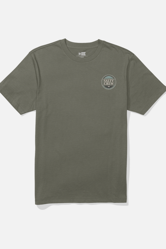 Salty Crew Fish Fest short sleeve t-shirt in olive green with circular logo