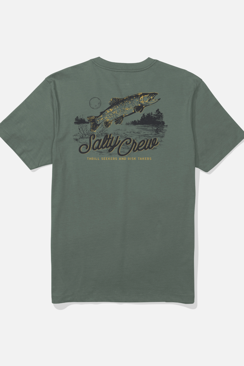 Salty Crew Fish Fest short sleeve t-shirt in olive green with fish graphic