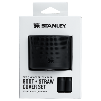 Stanley Quencher Tumbler Boot and Straw Cover Set in black packaging