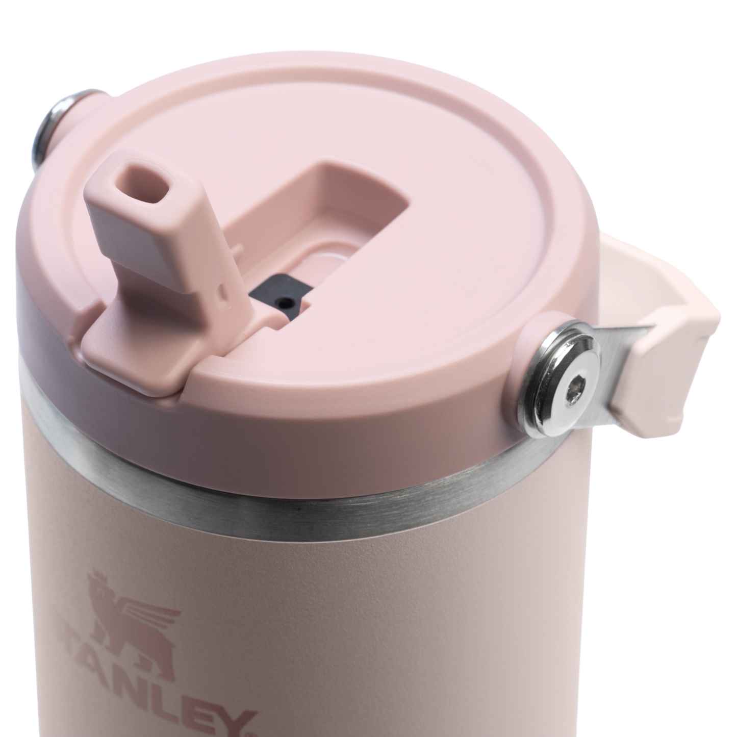 Stanley IceFlow Flip Straw 2.0 Tumbler 30oz in Rose Quartz, close-up lid view