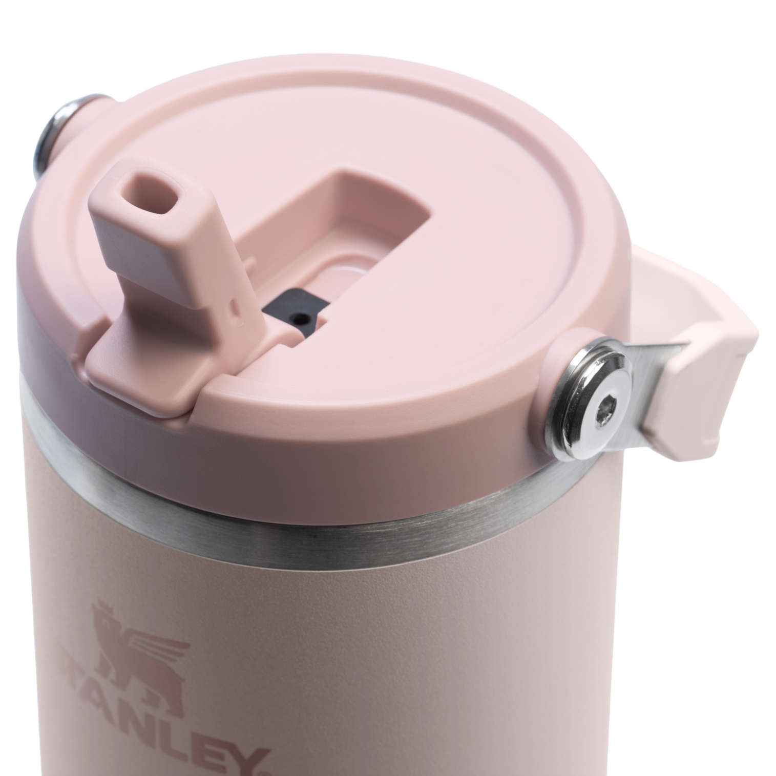 Stanley IceFlow Flip Straw 2.0 Tumbler 30oz in Rose Quartz, close-up lid view
