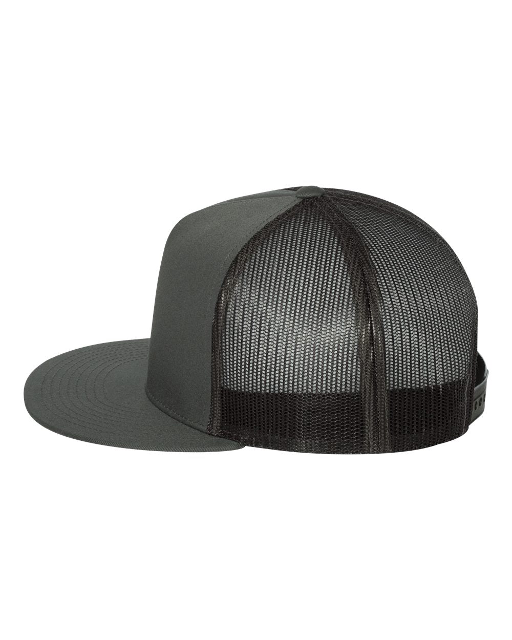 YP Classics flat bill trucker cap in charcoal and black mesh