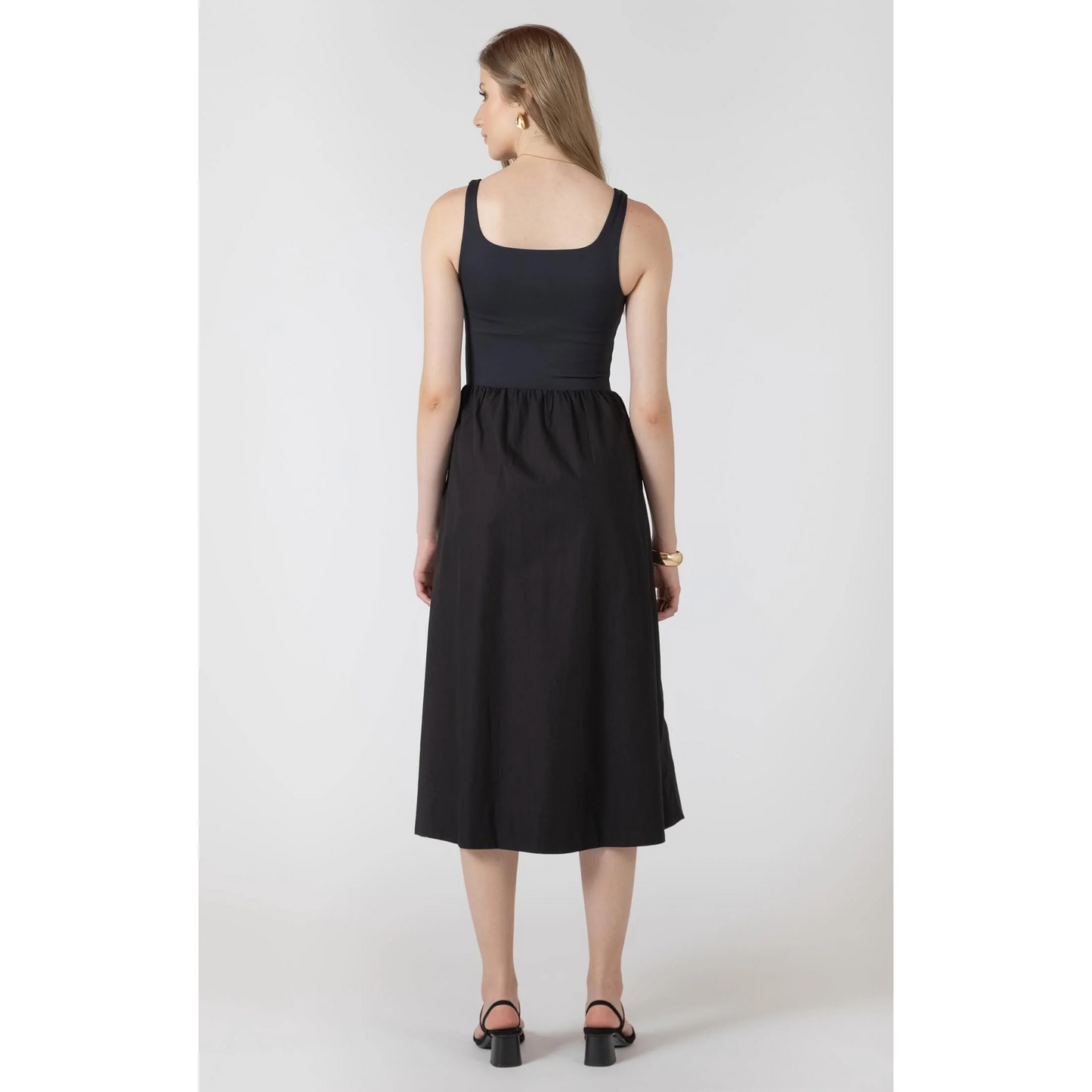 Mixed Fabric Midi Dress