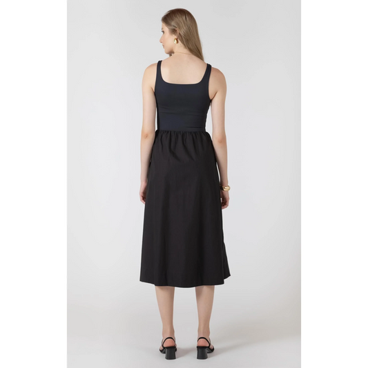 Mixed Fabric Midi Dress