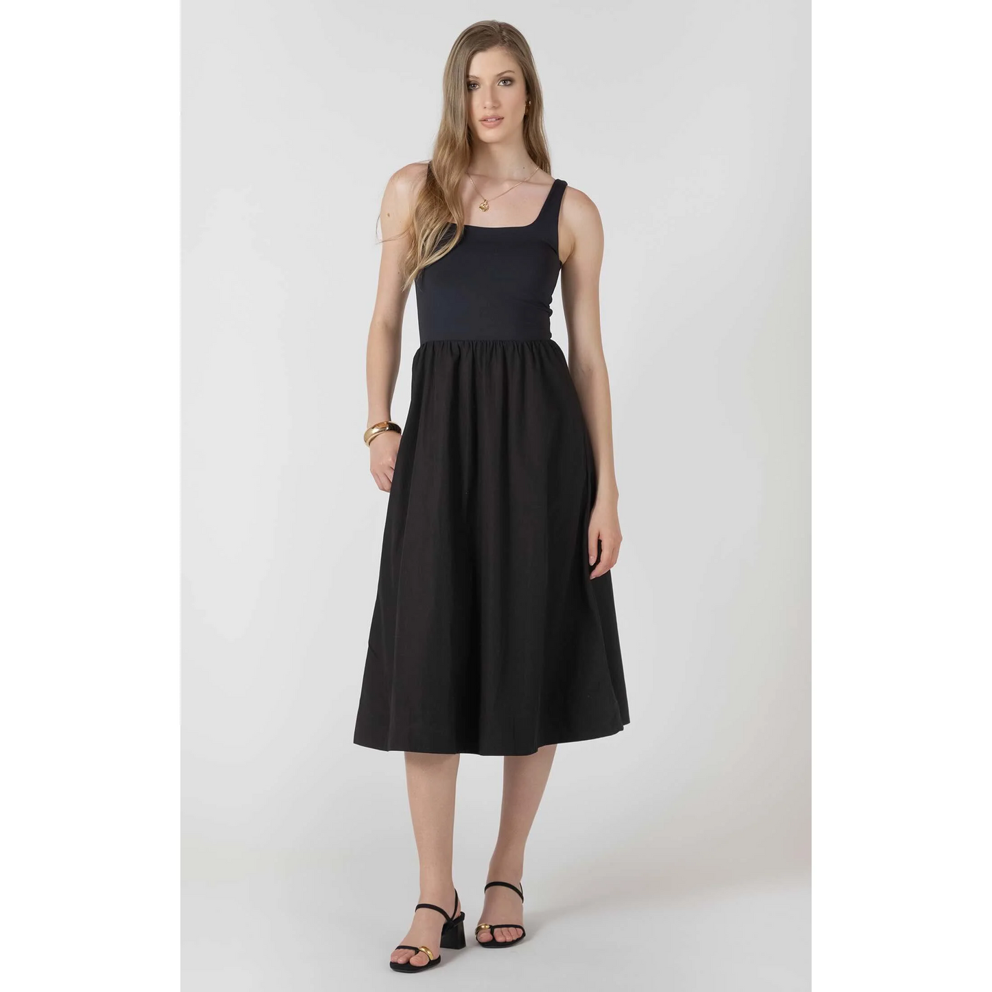 Mixed Fabric Midi Dress
