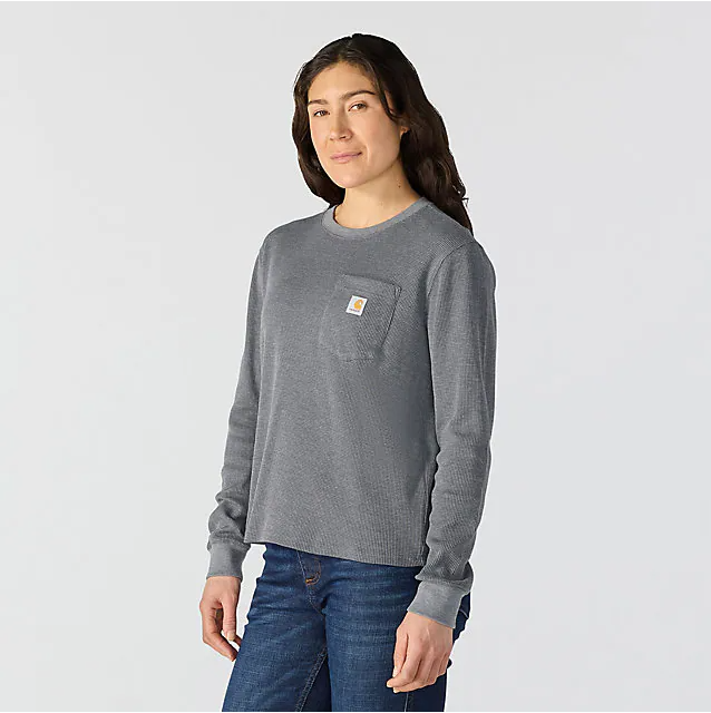 W Waffle Knit Loose LS T-Shirt - 107745