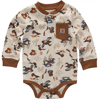 Long-Sleeve Printed Henley Bodysuit