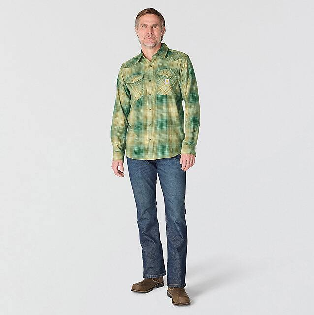 M Montana Rugged Flex Relaxed Fit Lightweight Long-Sleeve Snap-Front Plaid Shirt - 107016