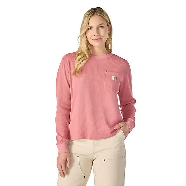 W Waffle Knit Loose LS T-Shirt - 107745