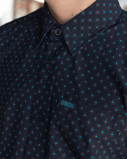 Dixxon High Desert Party Shirt short sleeve button-up in black with geometric pattern