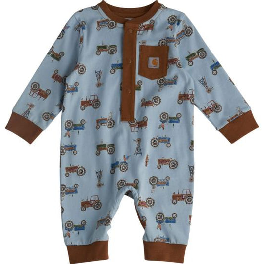 Long-Sleeve Tractor Print Coverall