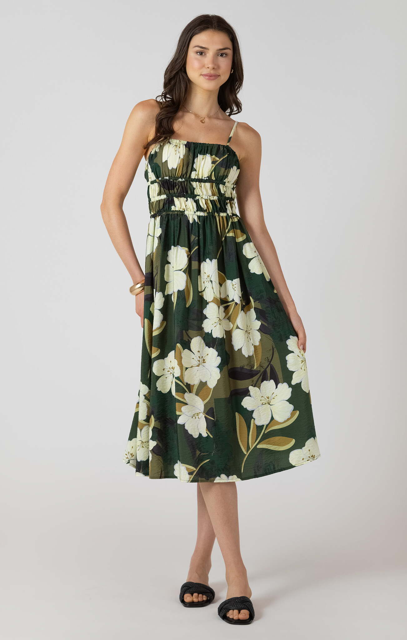 Elastic Waist Midi Dress