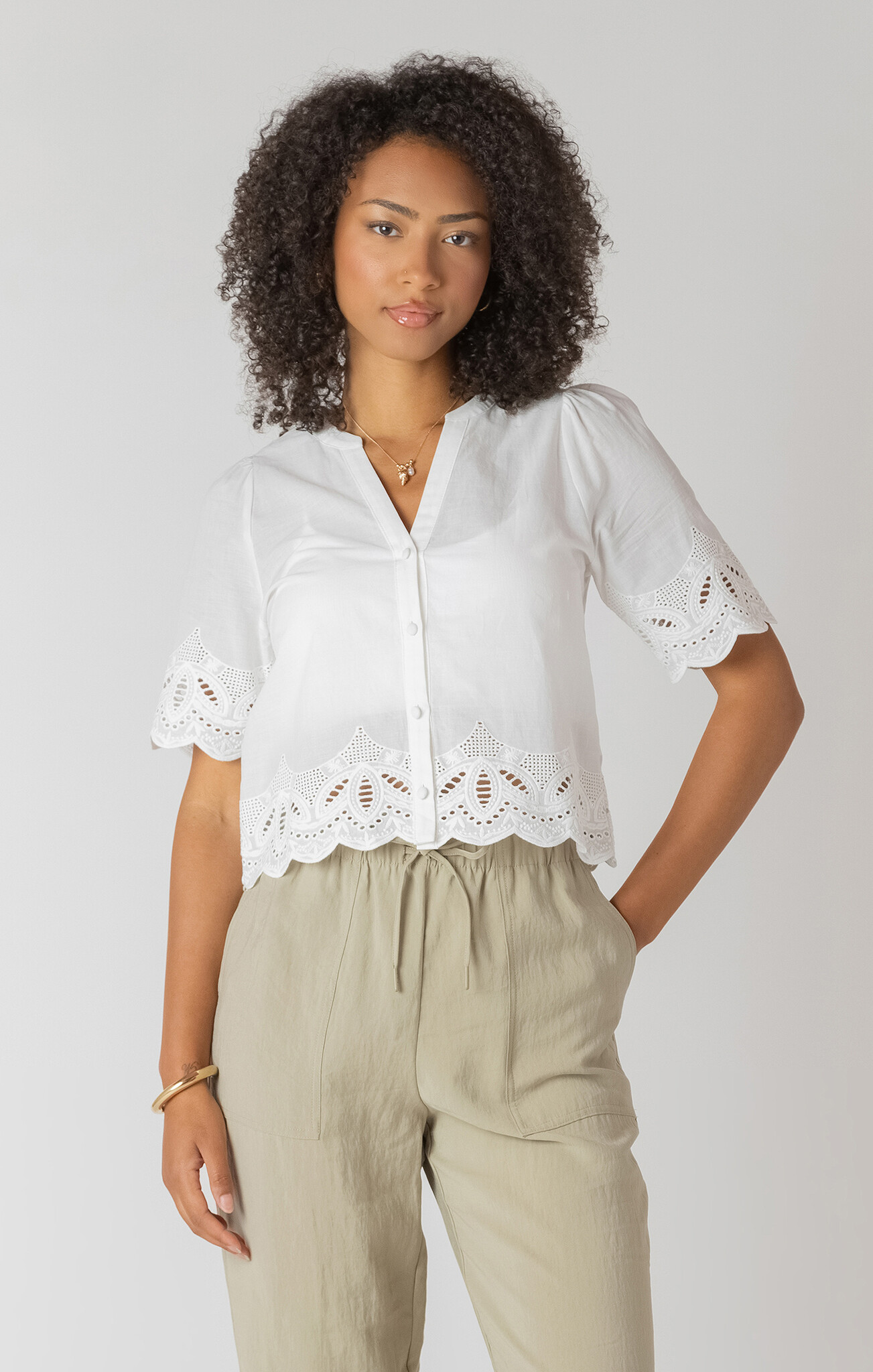 Eyelet Trim Blouse