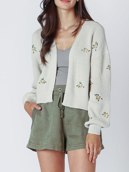 Embroidered Crewneck Cardigan