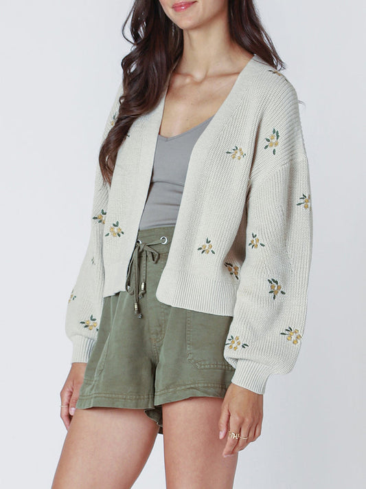 Embroidered Crewneck Cardigan