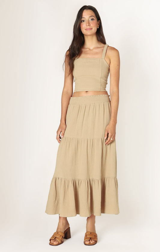 Pull On Textured Midi Skirt