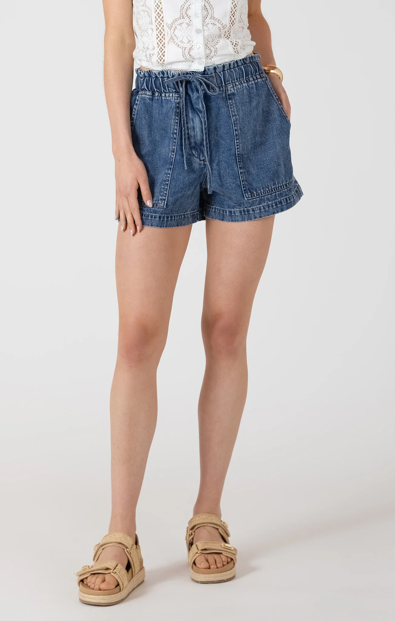 Drawstring Denim Shorts