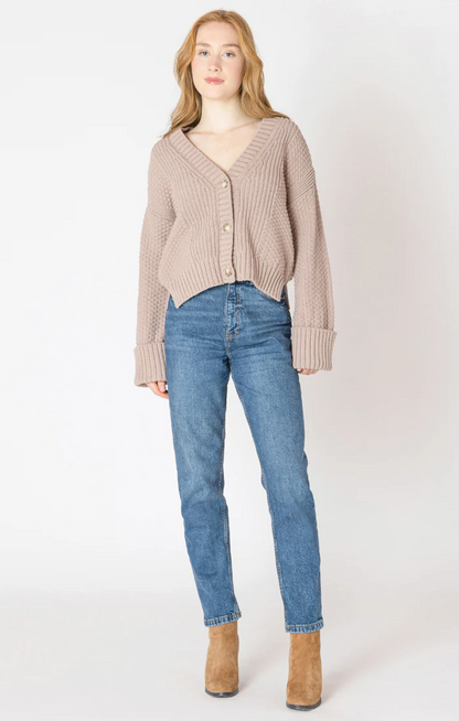 Cuffed Sleeve Textured Cardigan