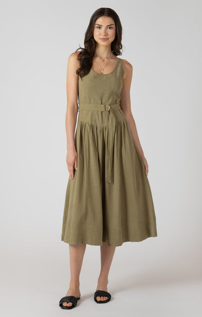 Belted Drop Waist Midi Dress