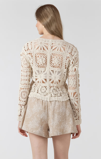 Embroidered Square Pattern Cardigan