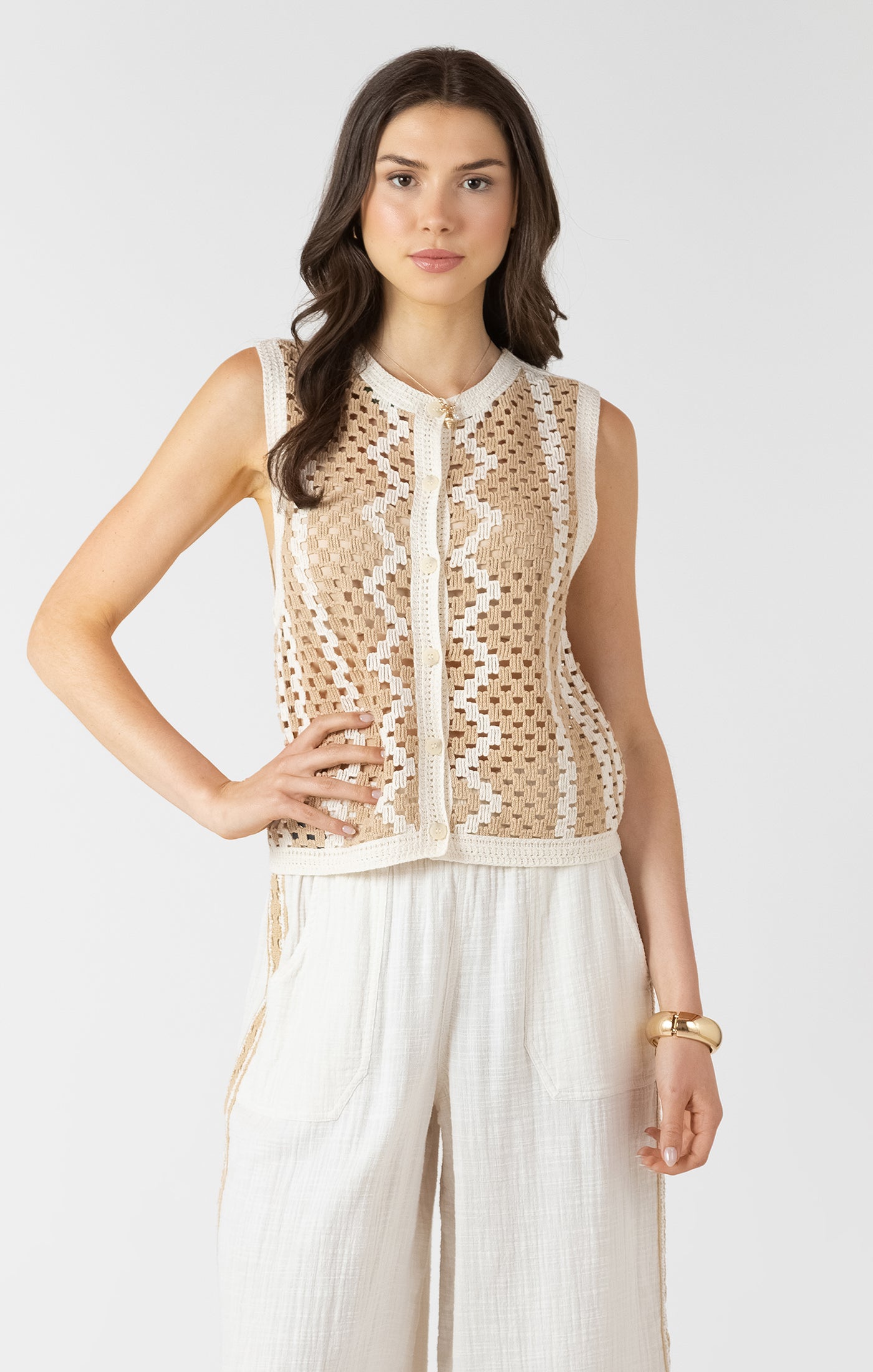 Button Back Open Work Sweater