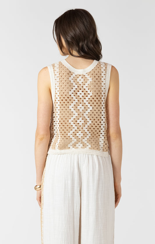 Button Back Open Work Sweater