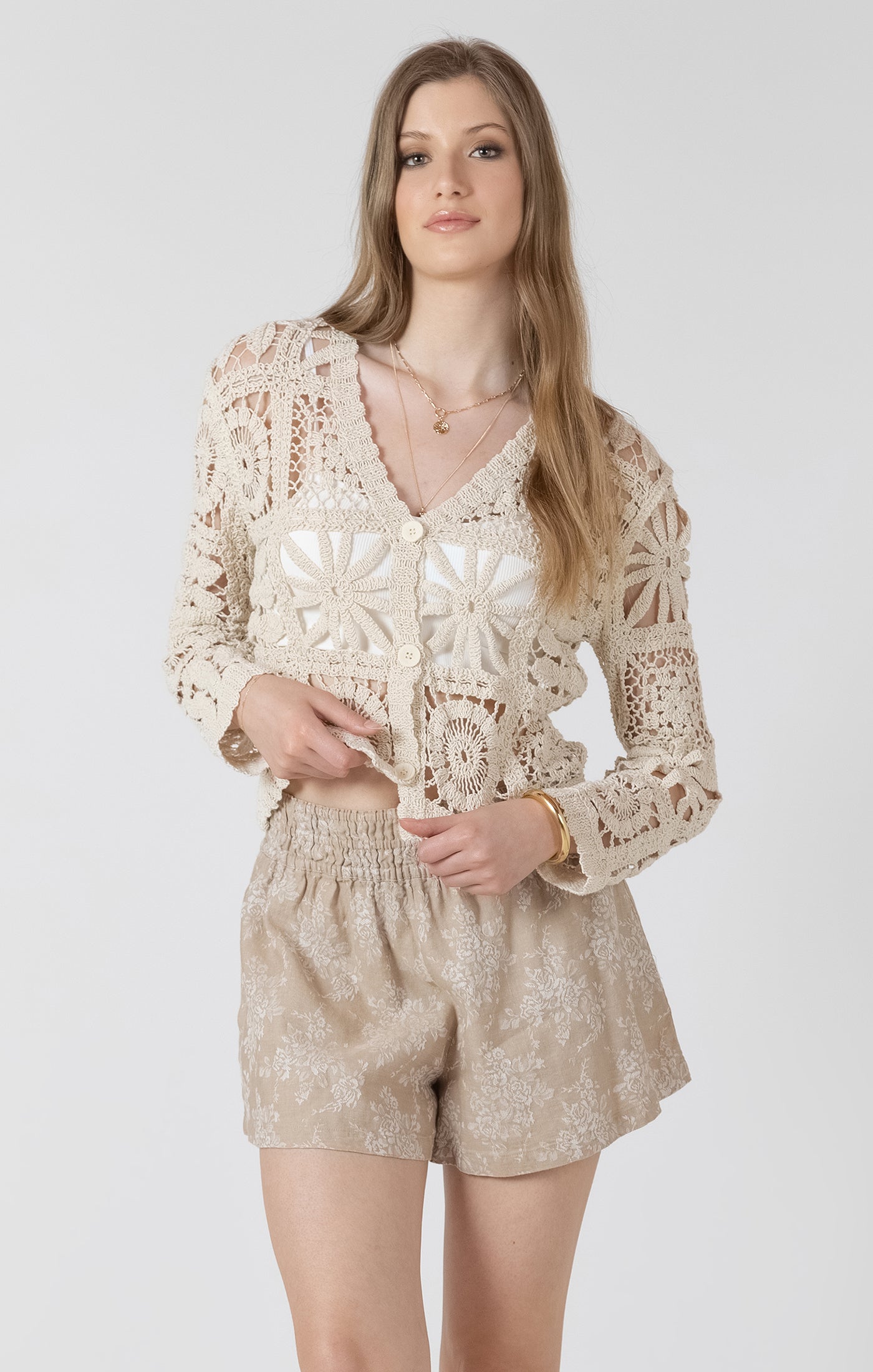 Embroidered Square Pattern Cardigan