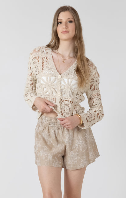 Embroidered Square Pattern Cardigan