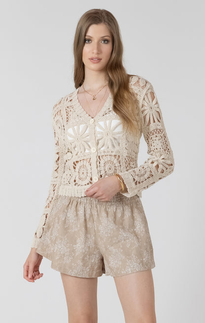 Embroidered Square Pattern Cardigan