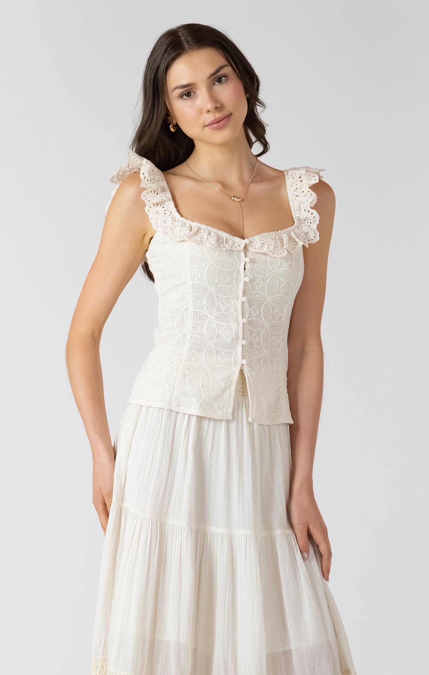 Button Front Eyelet Tank