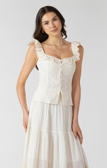 Button Front Eyelet Tank