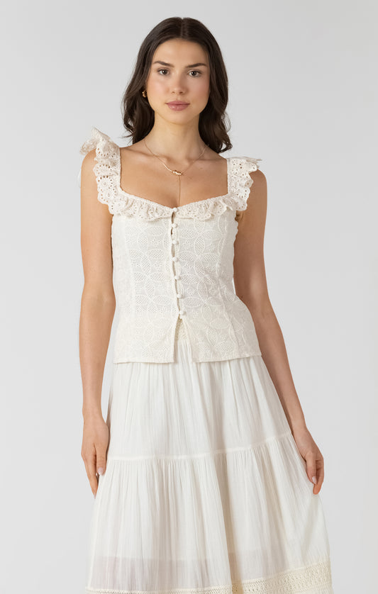 Button Front Eyelet Tank