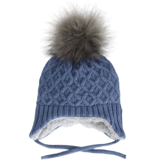 .Cotton Knit Hat with Ties