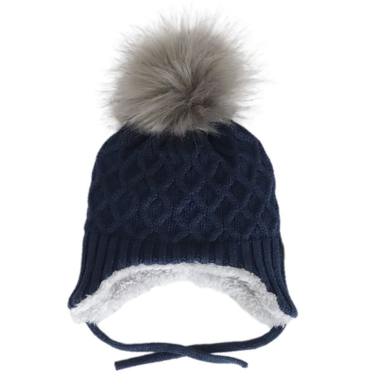 .Cotton Knit Hat with Ties