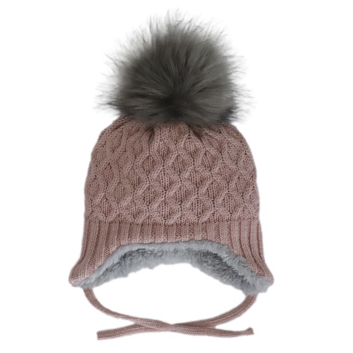 .Cotton Knit Hat with Ties